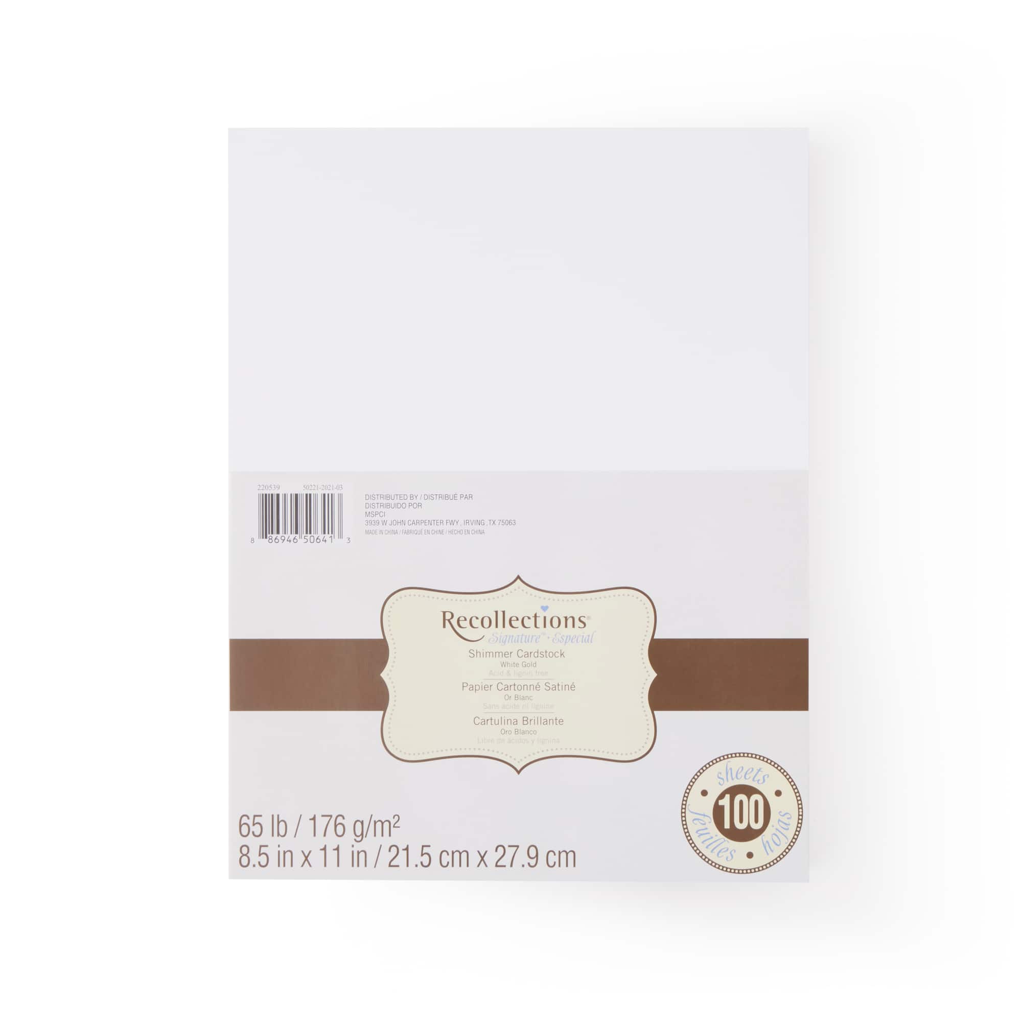 White Gold 8.5" x 11" Shimmer Cardstock Paper by Recollections™, 100 Sheets